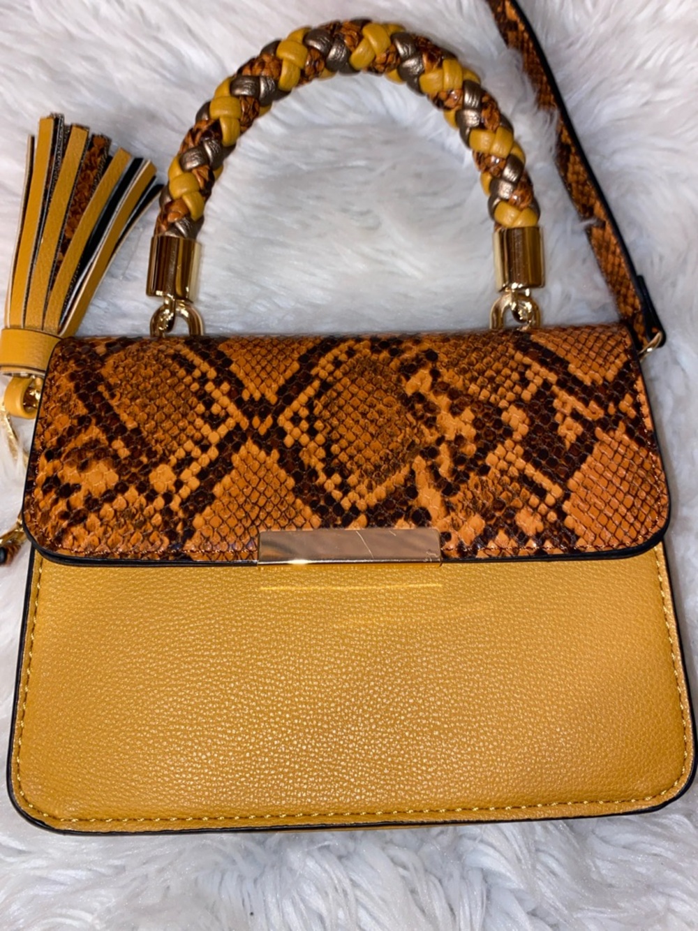 Mustard Snake-Print Top-Handle Crossbody Bag - Picture 7 of 7